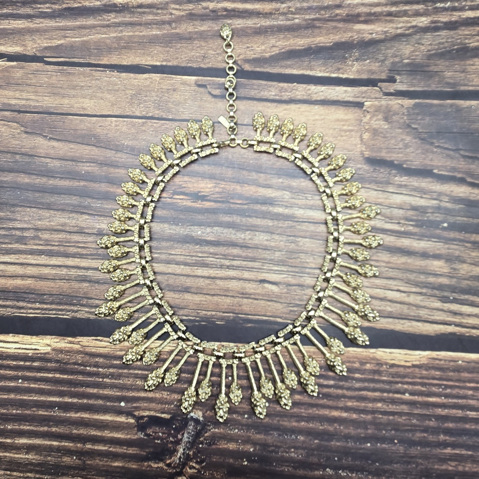 Monet Sunburst Spike Choker Collar Bib Necklace Gold Tone Vintage Egyptian Rev