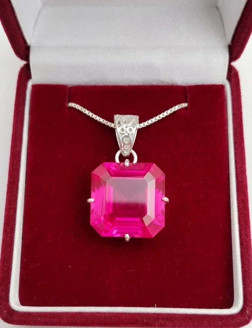27 Ct Certified Natural Pink Sapphire Gemstone 925 Sterling Silver Pendant