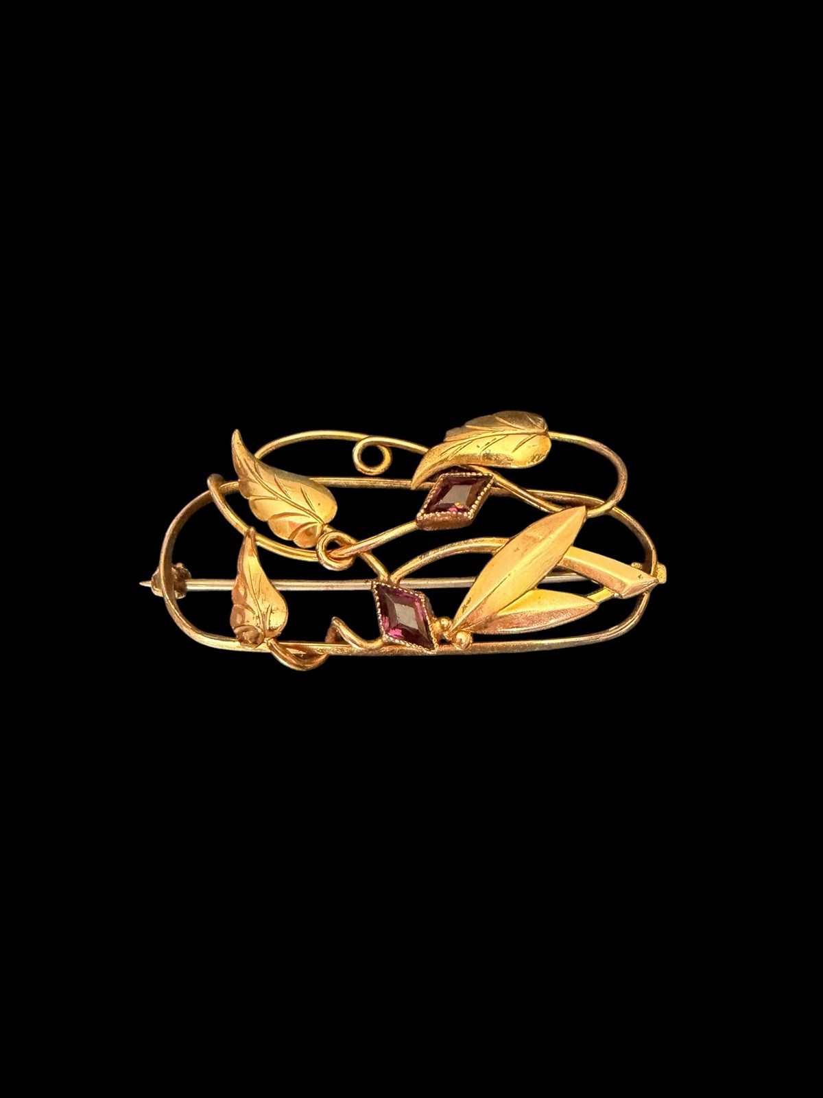 Older Gold Filled Floral Brooch With Purple Stone Accents