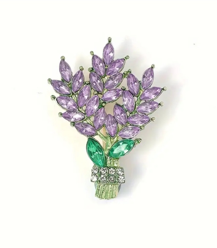 PURPLE EASTER FLOWER MOTHERS DAY CORSAGE RHINESTONE BROOCH PIN~ GIFT FOR HER MOM