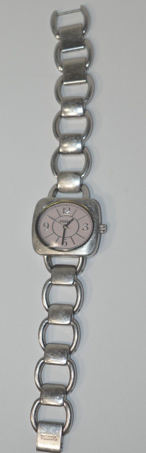 Fossil ES-2513 Pink Dial Stainless bracelet Watch new battery ”GUARANTEED”