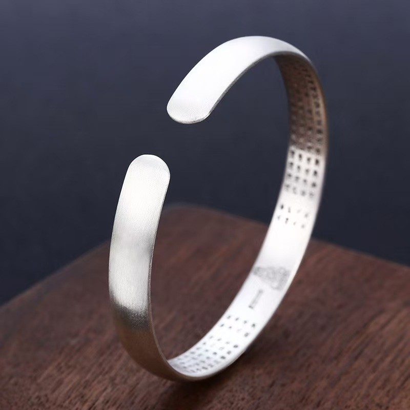Pure S999 Fine Silver Bracelet Lucky Fu Cow Open Bangle 30-31g ID:56mm