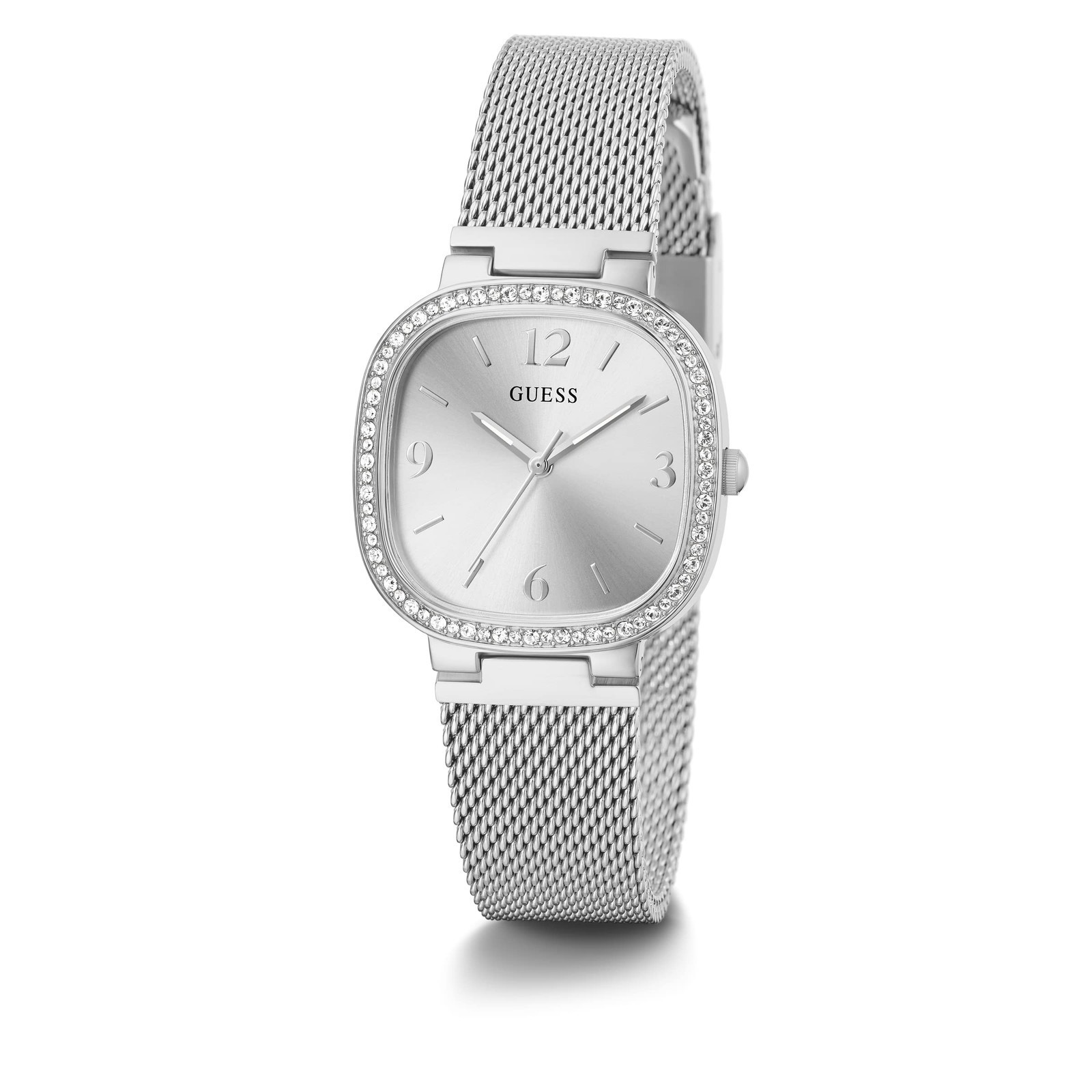 Guess Ladies Tapestry Diamonds Silver Dial Mesh Bracelet Watch – GW0354L1 NEW