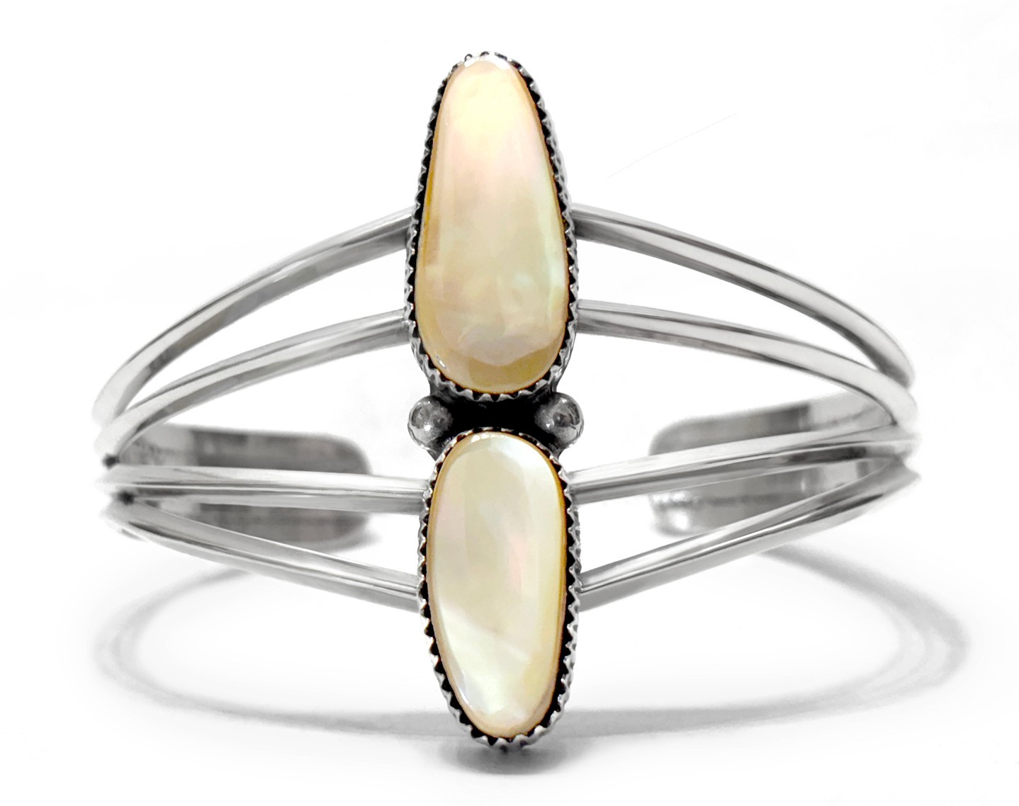 Navajo Sterling Silver & 2 Mother of Pearl Cuff Bracelet, G Boyd Native American