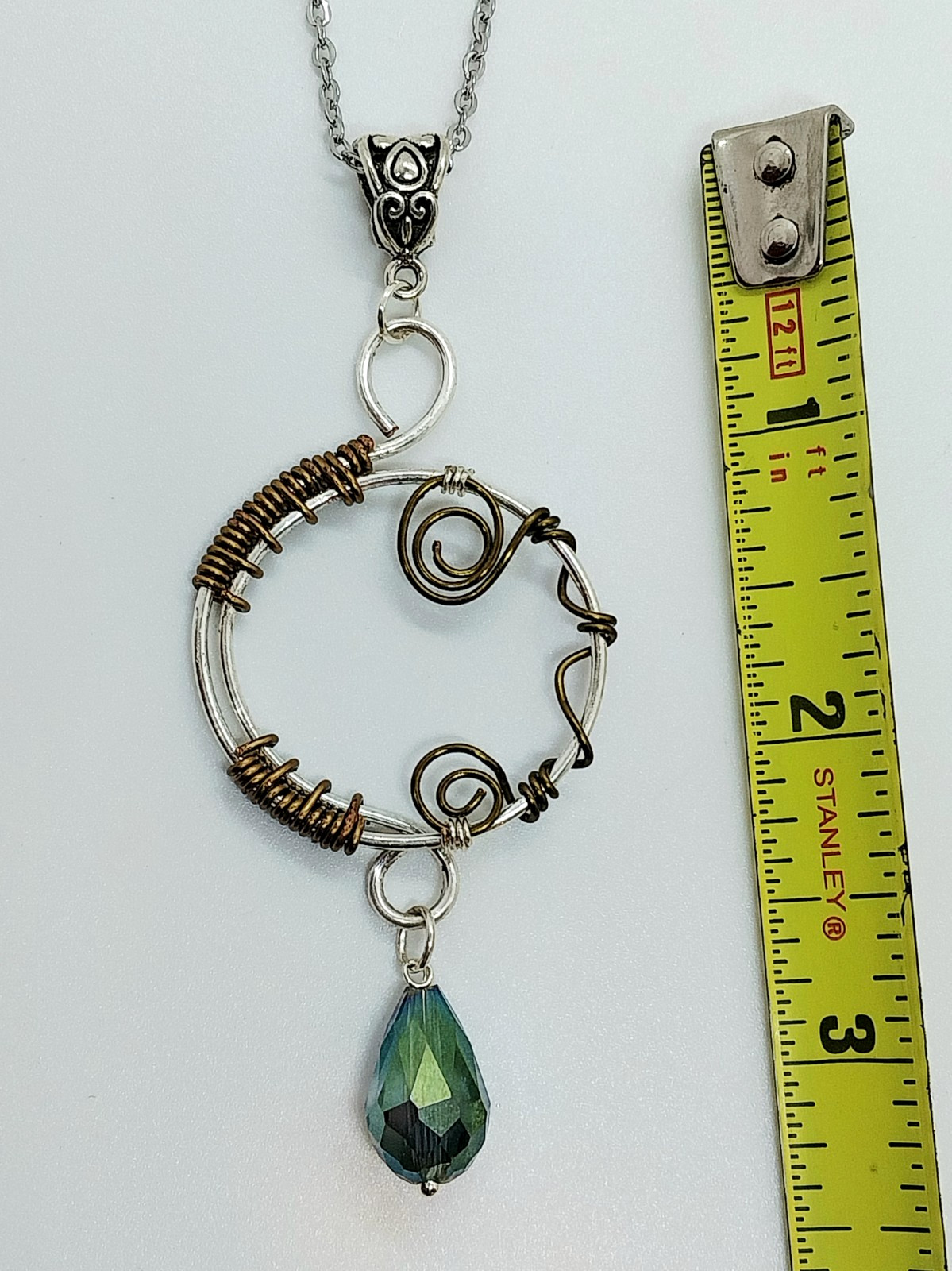 Handcrafted Artisan Mixed Metal Wire Wrapped Swirl Pendant Necklace