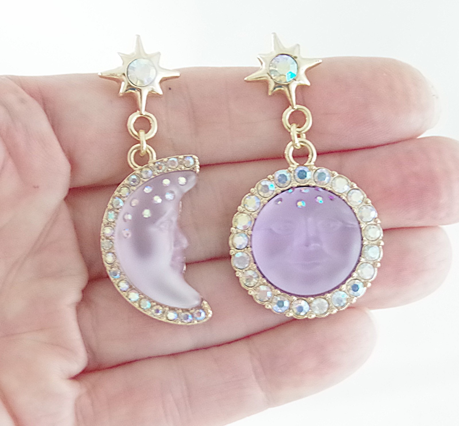 2″ KIRKS FOLLY PURPLE SEAVIEW MOON FACE CRYSTAL RHINESTONE DROP DANGLE EARRINGS