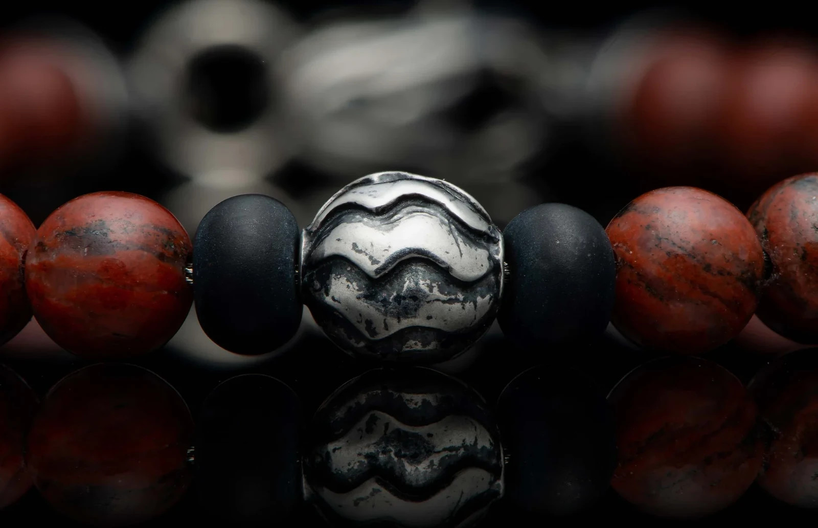 Henry Williams Beaded bracelet with Sterling silver and Red Sesame Jasper