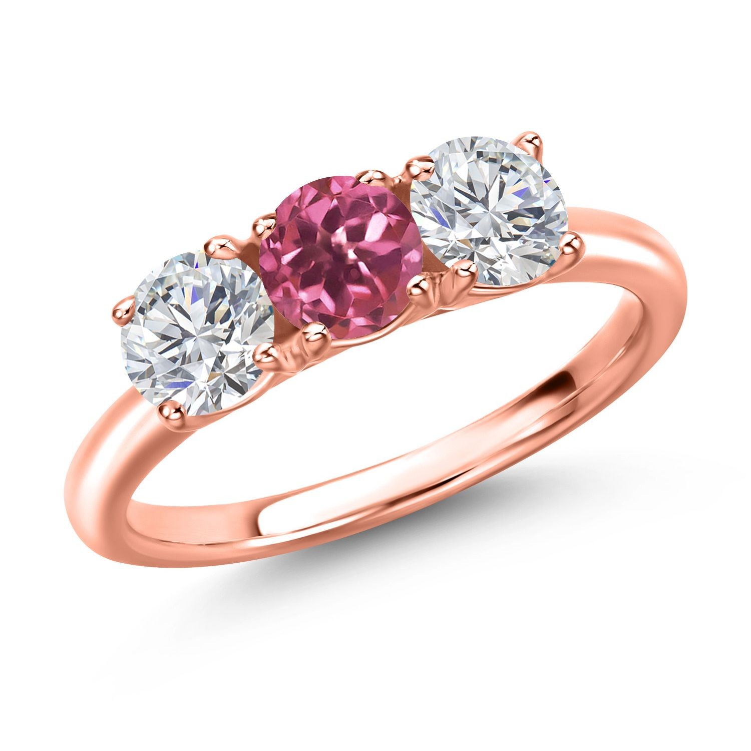 18K Rose Gold Plated Silver Pink Tourmaline and Lab Grown Diamond Engagement