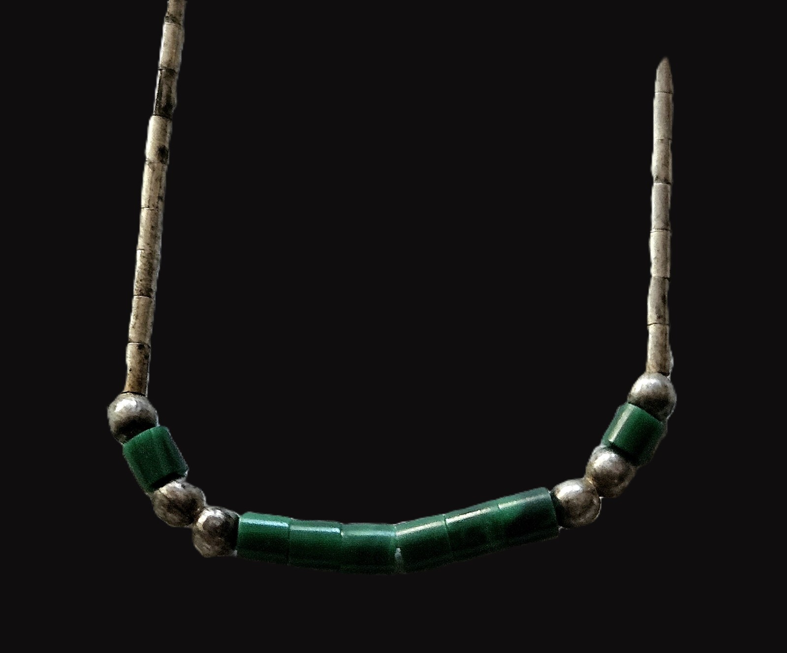 LIQUID SLVER & MALACHITE ANKLET, ANKLE BRACELET ~ 9 in.