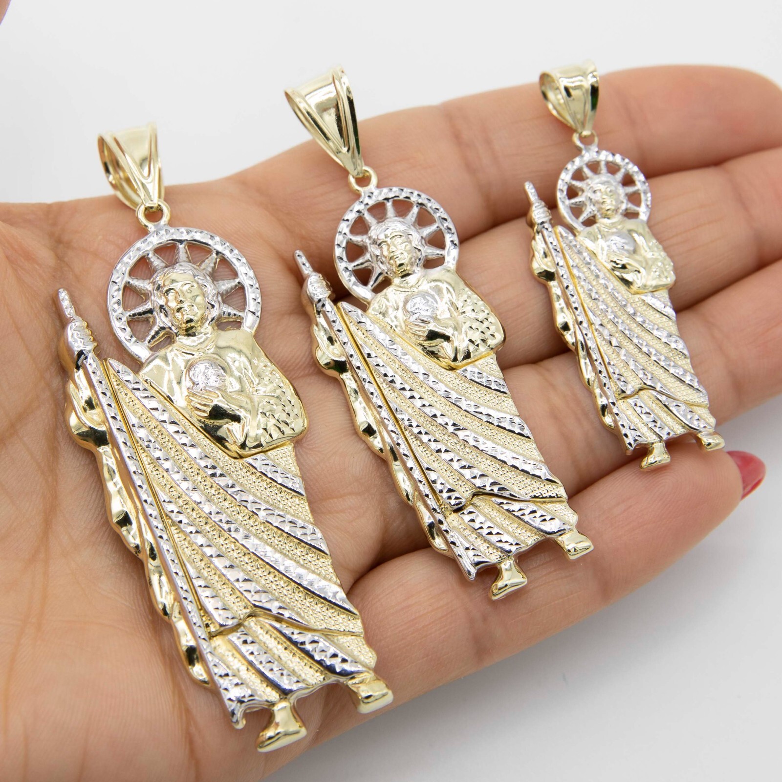 Diamond-Cut St. Jude Pendant Real Solid 10K Yellow White Gold All Sizes