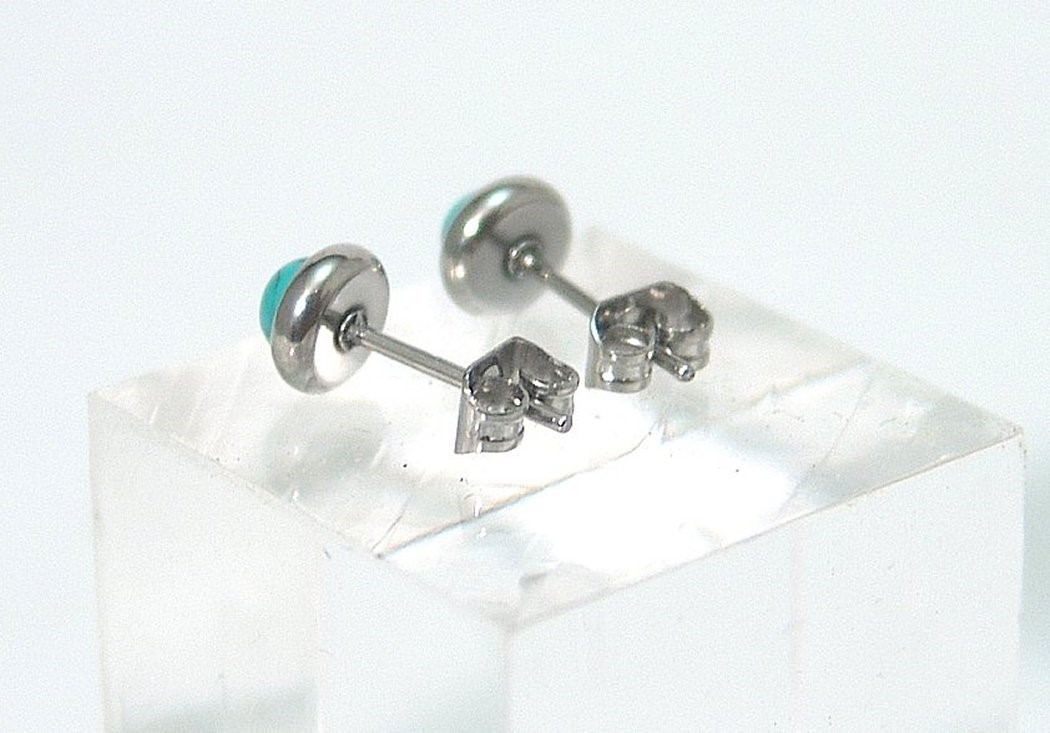 Turquoise Stud Earrings Semi Precious Surgical Steel Hypoallergenic Small