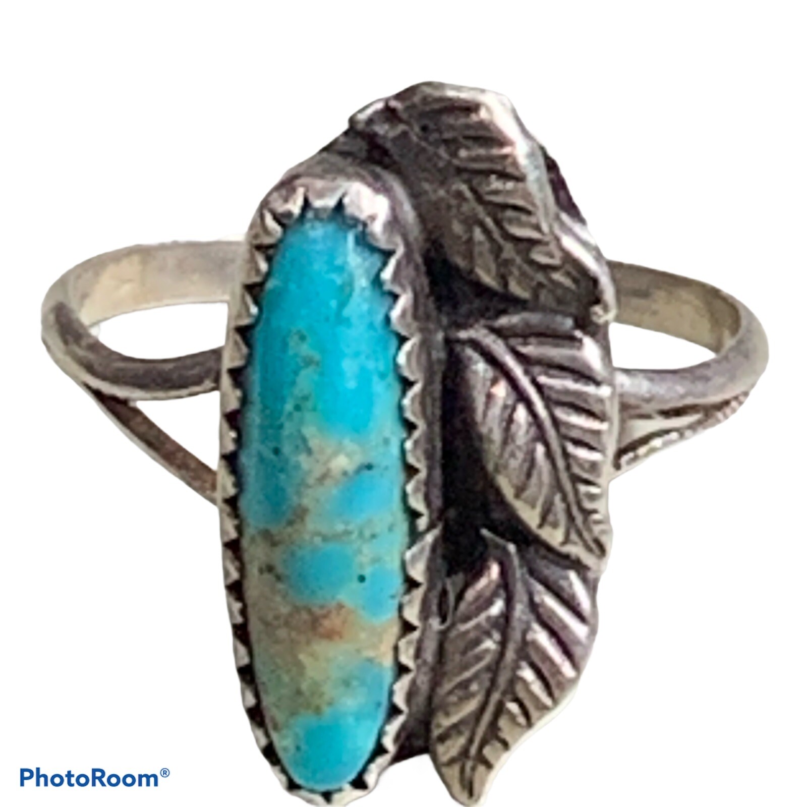 vintage navajo turqouise leaves ring Size 5.5 Not Stamped But Acid Tested
