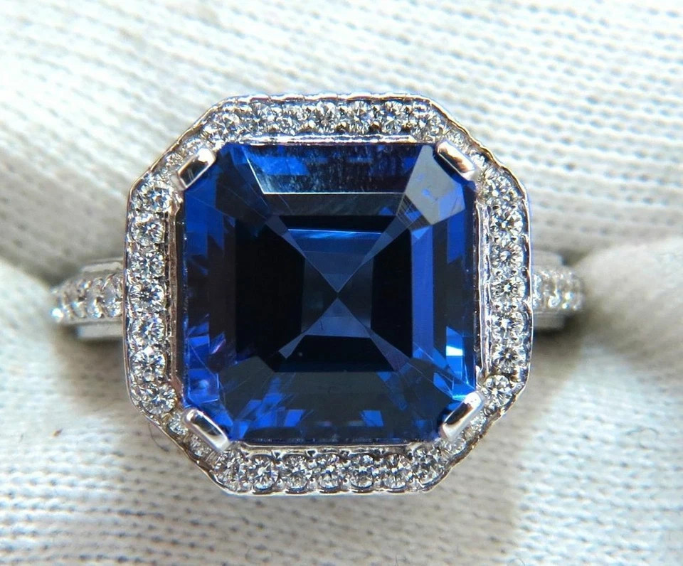 4.80 CT Asscher Cut Natural Tanzanite & Diamond 14K White gold Luxurious Ring
