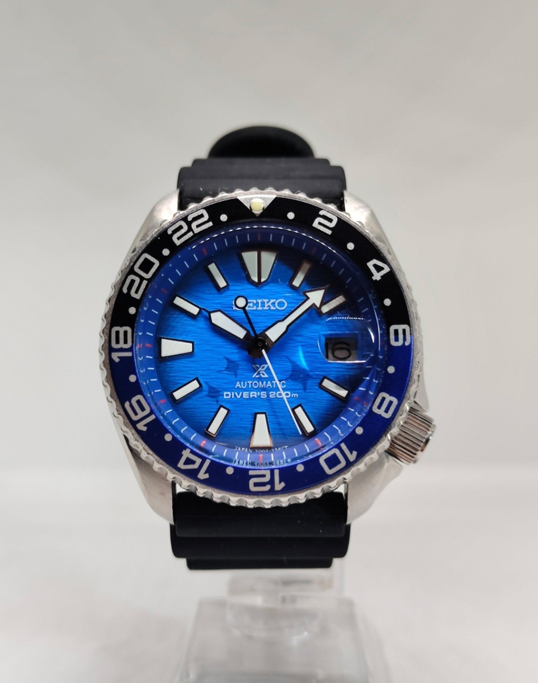 MINT SEIKO DIVERS 7002-7000 BLUE MANTA DIAL AUTOMATIC MENS WATCH 2N8567