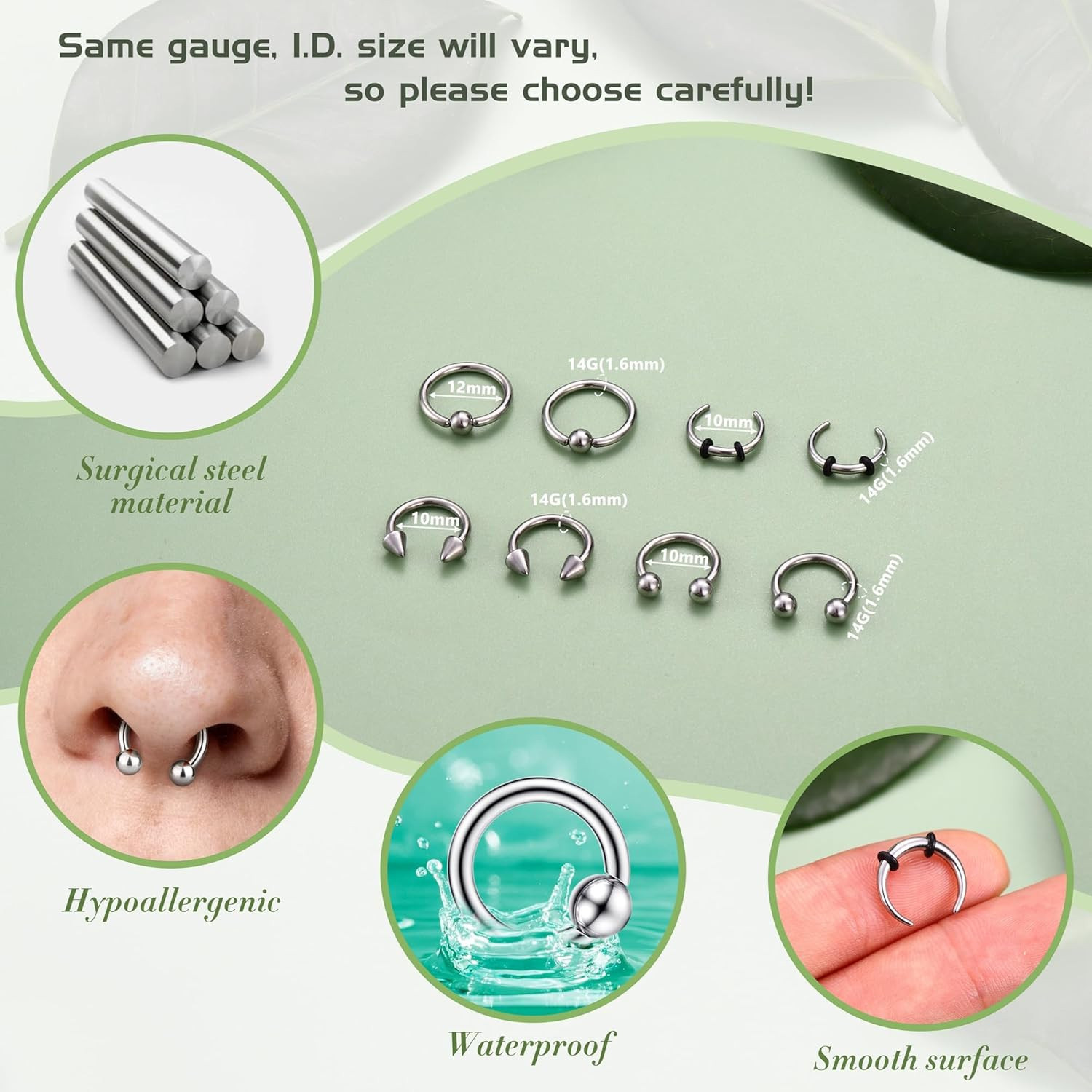 Septum Rings Surgical Stianless Steel 2G 4G 6G 8G 10G 12G 14G Septum Stretching