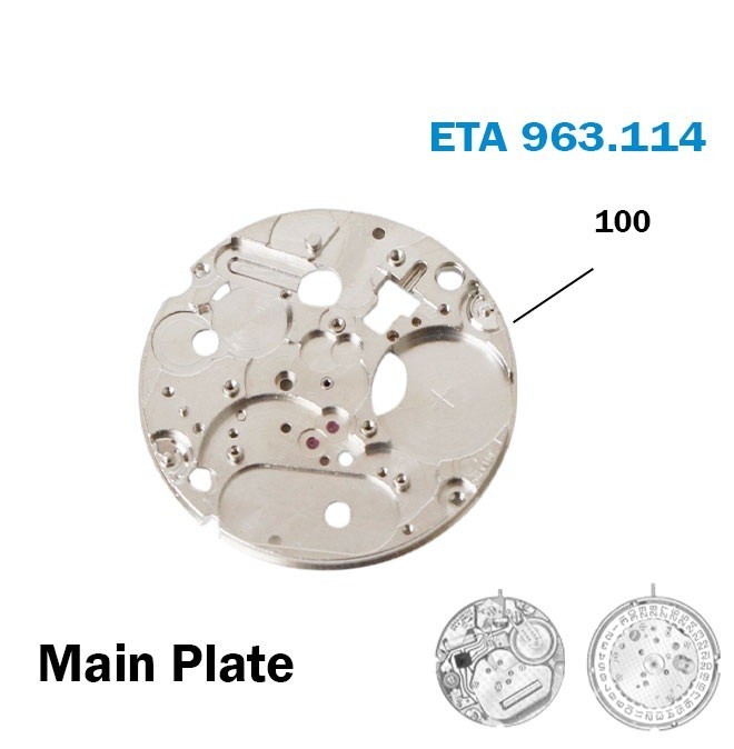 ETA 963.114 Part No. 100 Main Plate Swiss Movement Replacement Part