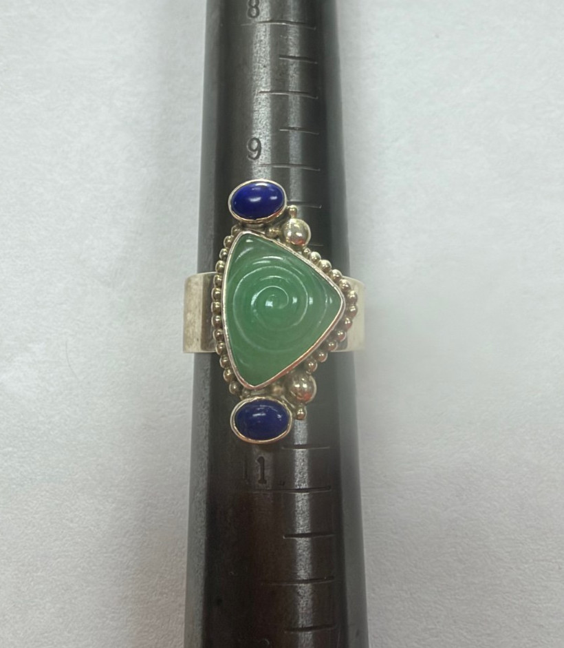 Sajen Sterling Silver Ring (Size 10) with Translucent Jade Stone [076DUW]
