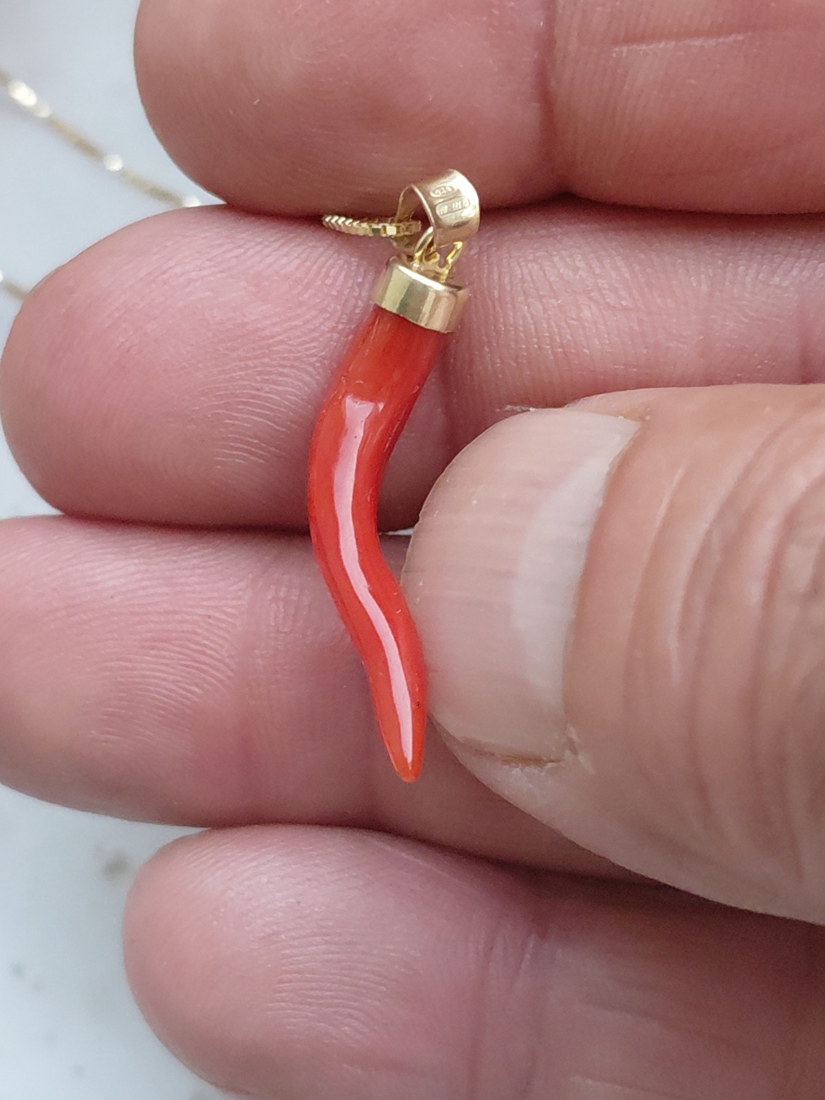 SARDINIAN RED CORAL HORN NECKLACE + AMULET ON SILVER,925