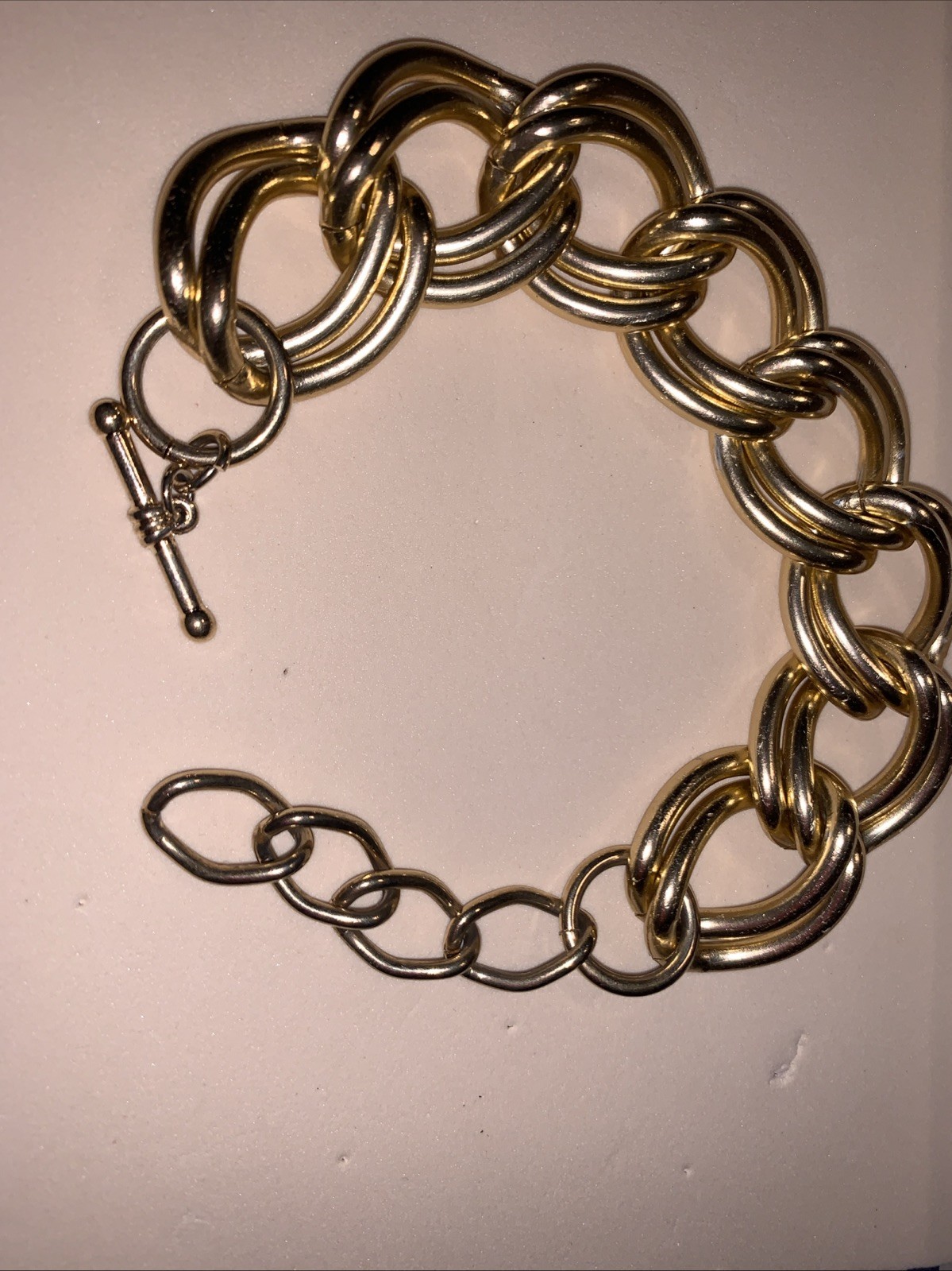 9 In.Large Double linked Bracelet/Quality Gold Tone Toggle Closure 2in.extension