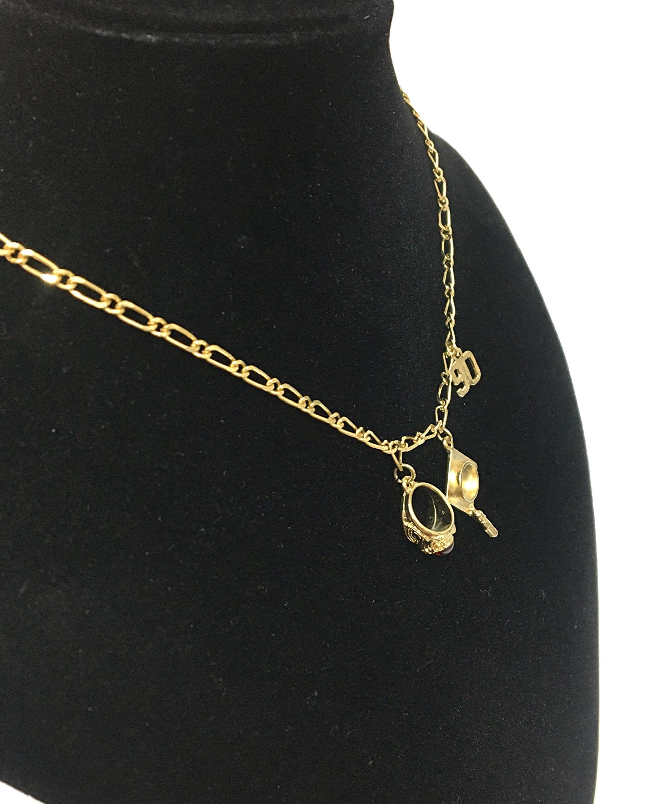 1990 Graduation Gold Plated Charm Necklace And Bracelet 2 Piece Set Vintage