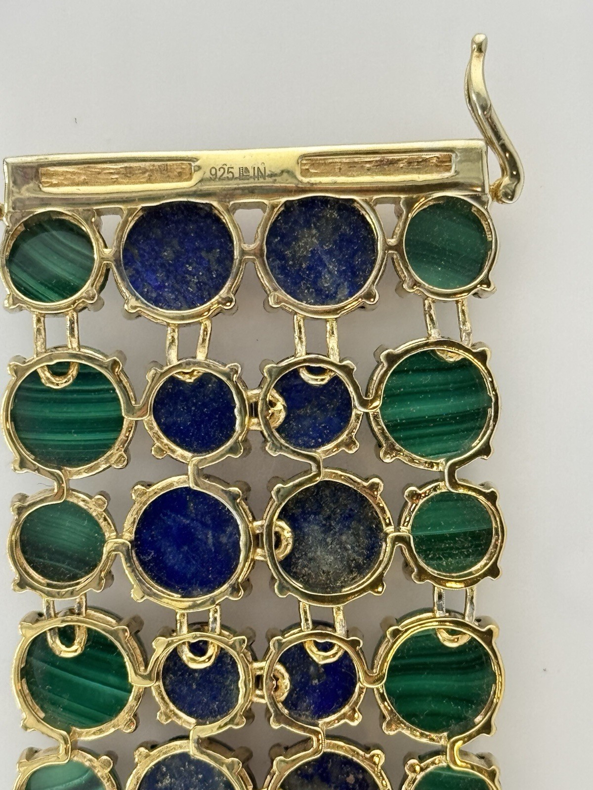 JAWDROPPING Rarities 100+ cts Malachite & Lapis 4-row 14k over 925 Link Bracelet