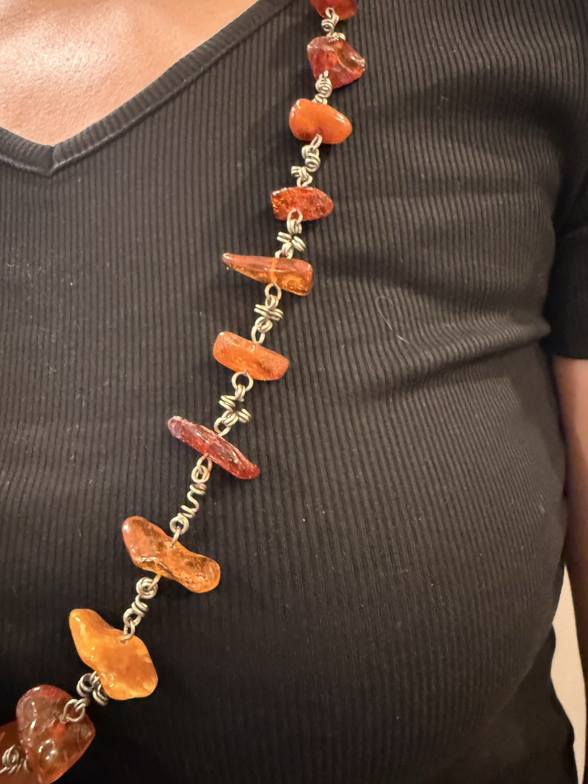 Vintage Genuine Amber Nugget Necklace Large Freeform Beads Honey Cognac 62g