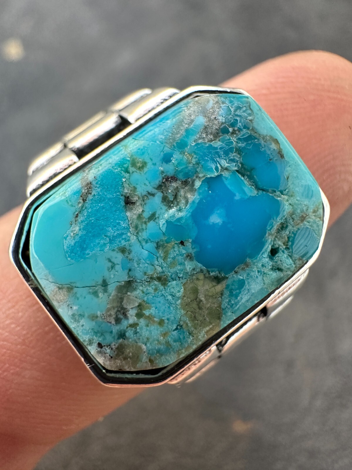 Mens Real Solid 925 Silver Blue Turquoise Natural Native American Gemstone Ring