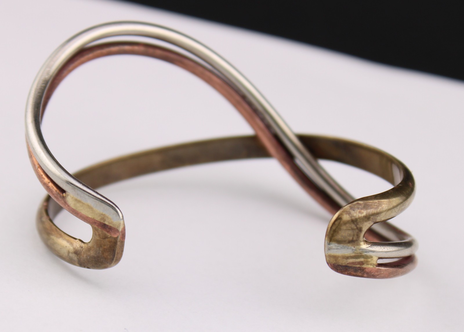 Vintage Copper Brass Nickle Silver Modernist Brutalist Cuff Bracelet 6.5″