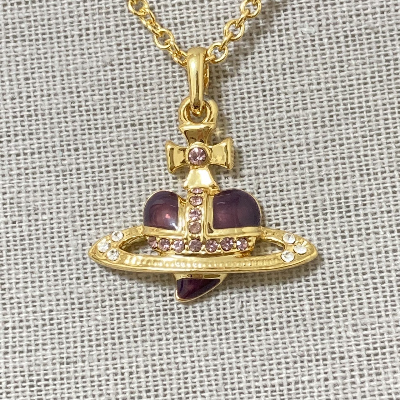 Vivienne Westwood Necklace Diamante Heart Gold Purple TOP 2.5cm NO BOX