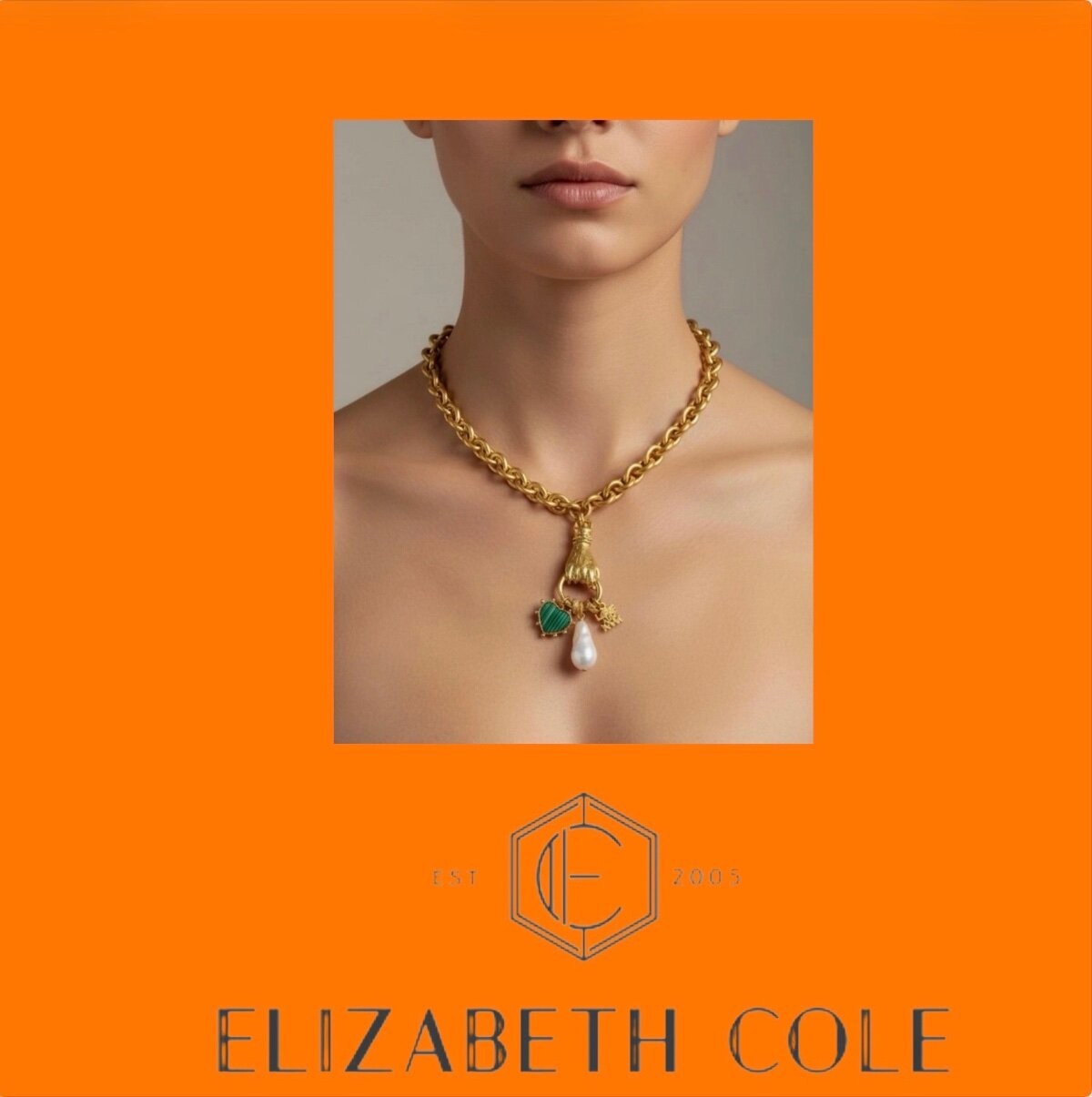 Elizabeth Cole Jewelry Rowan Charm Necklace 24K Gold Plated
