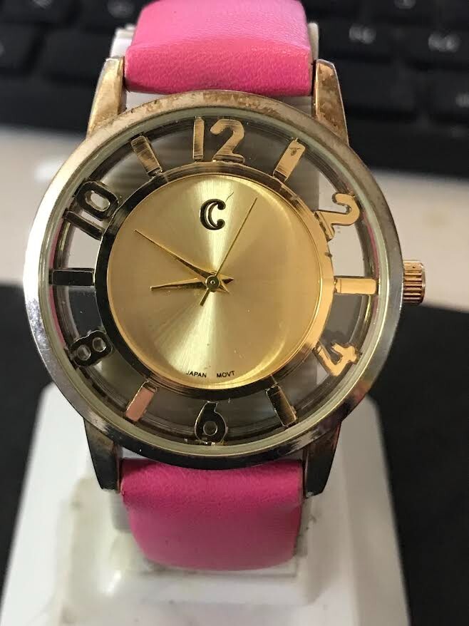 Fashion 37mm Transparent Dial Quartz Analog Women’s Watch New Battery (#1451)