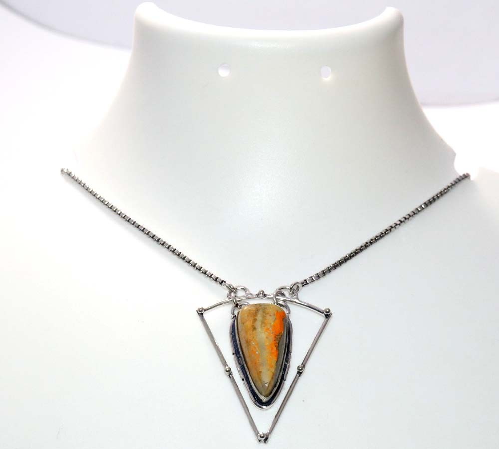 Exclusive Pear Bumble Bee Jasper 925 Silver Plated Necklace 18″ Trending Gift JW