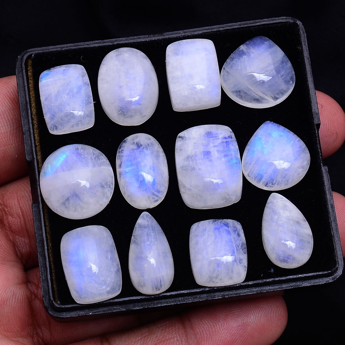 12 Pcs Natural Blue Shine Moonstone 14mm-18mm Untreated Cabochon Loose Gemstones