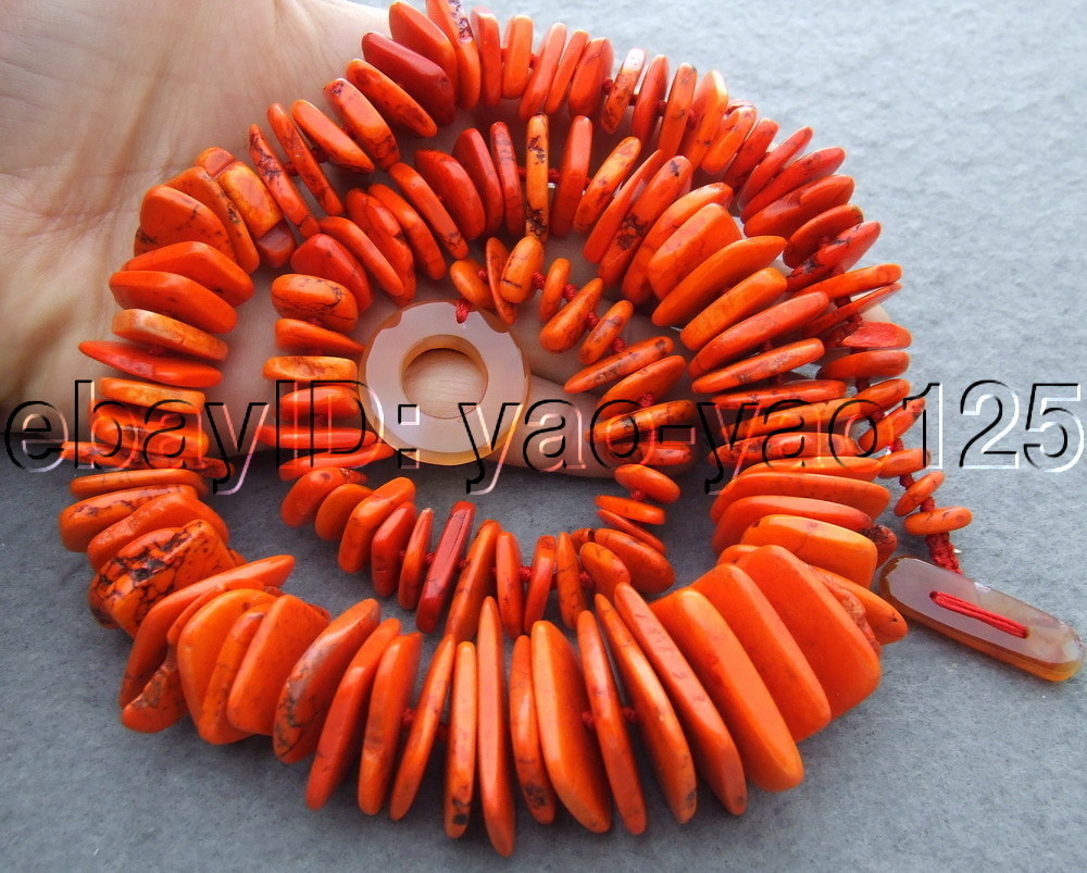 24” 10-25mm orange Turquoise Necklace