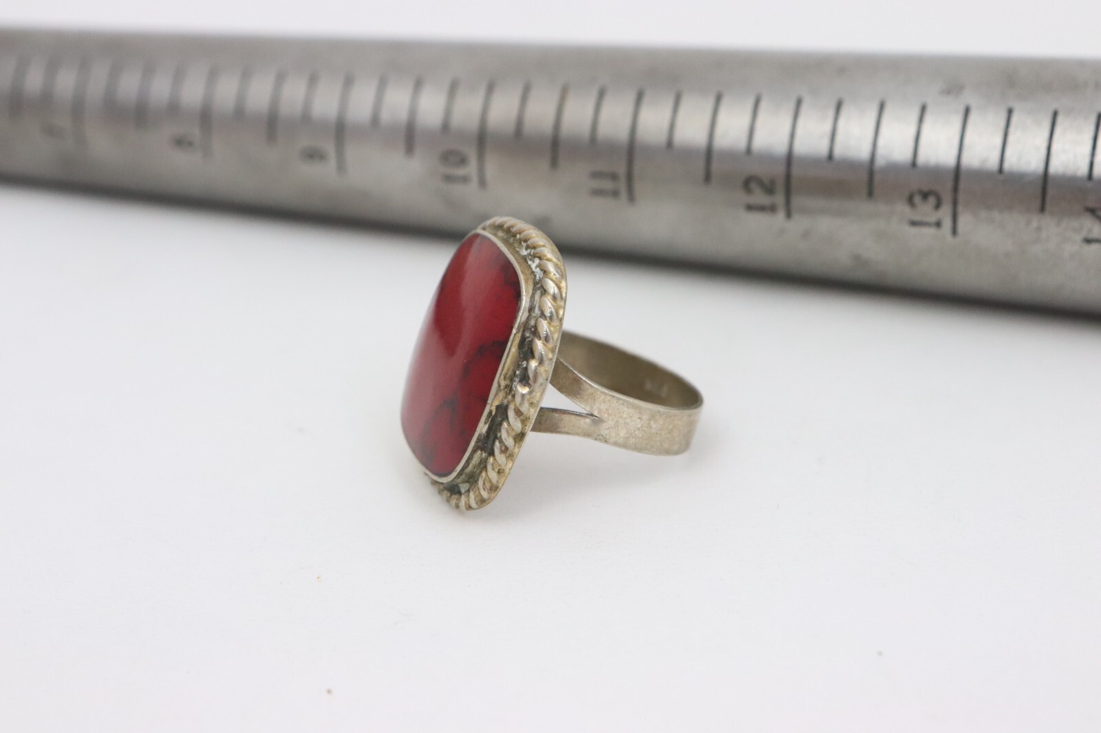 Vintage 5.4 Gram Mexico Sterling Silver 925 Red Howlite Ring SZ 7.5 Southwest