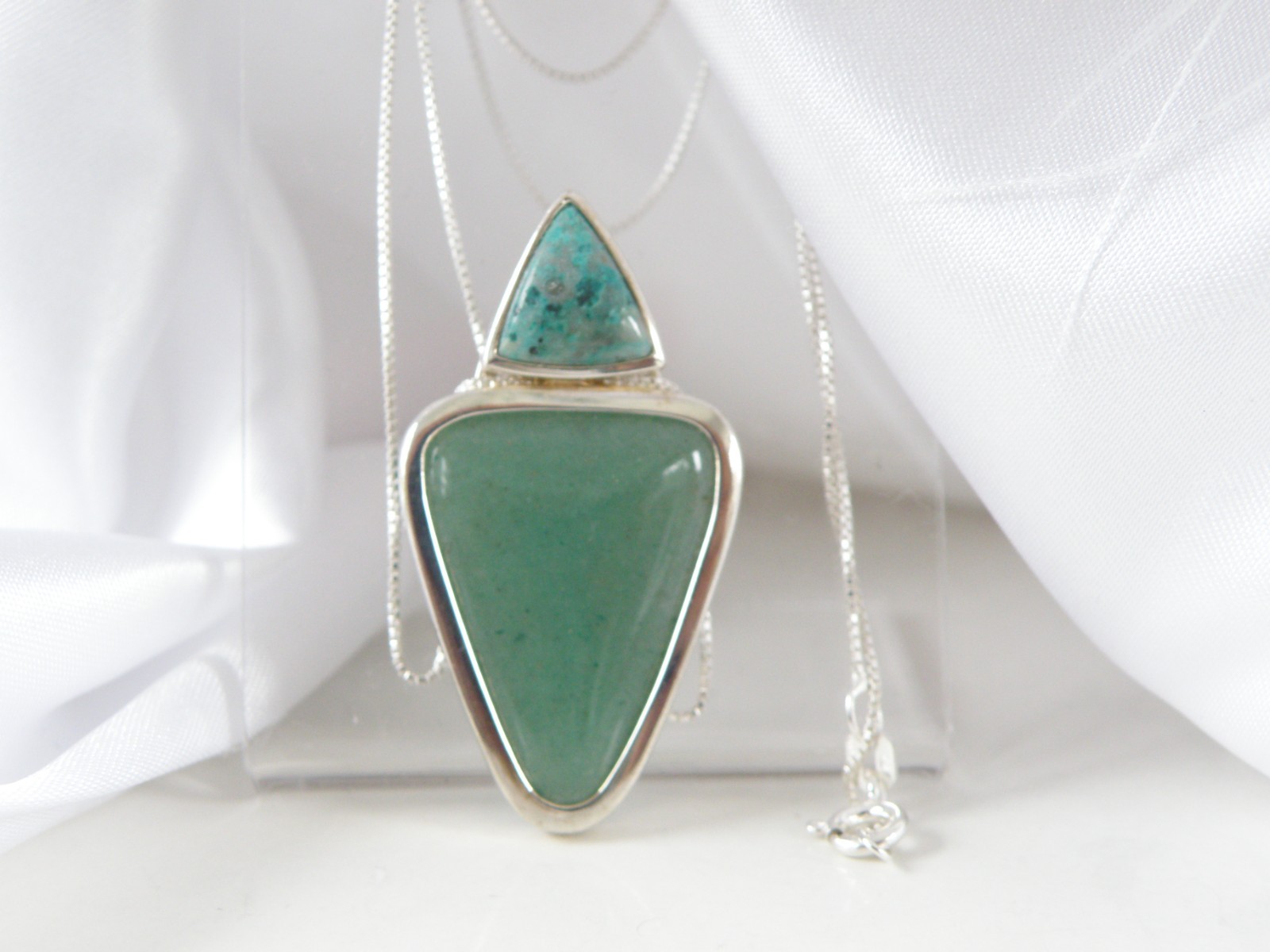 Vintage Sterling Silver 925 Aventurine Modern Slide Pendant Necklace