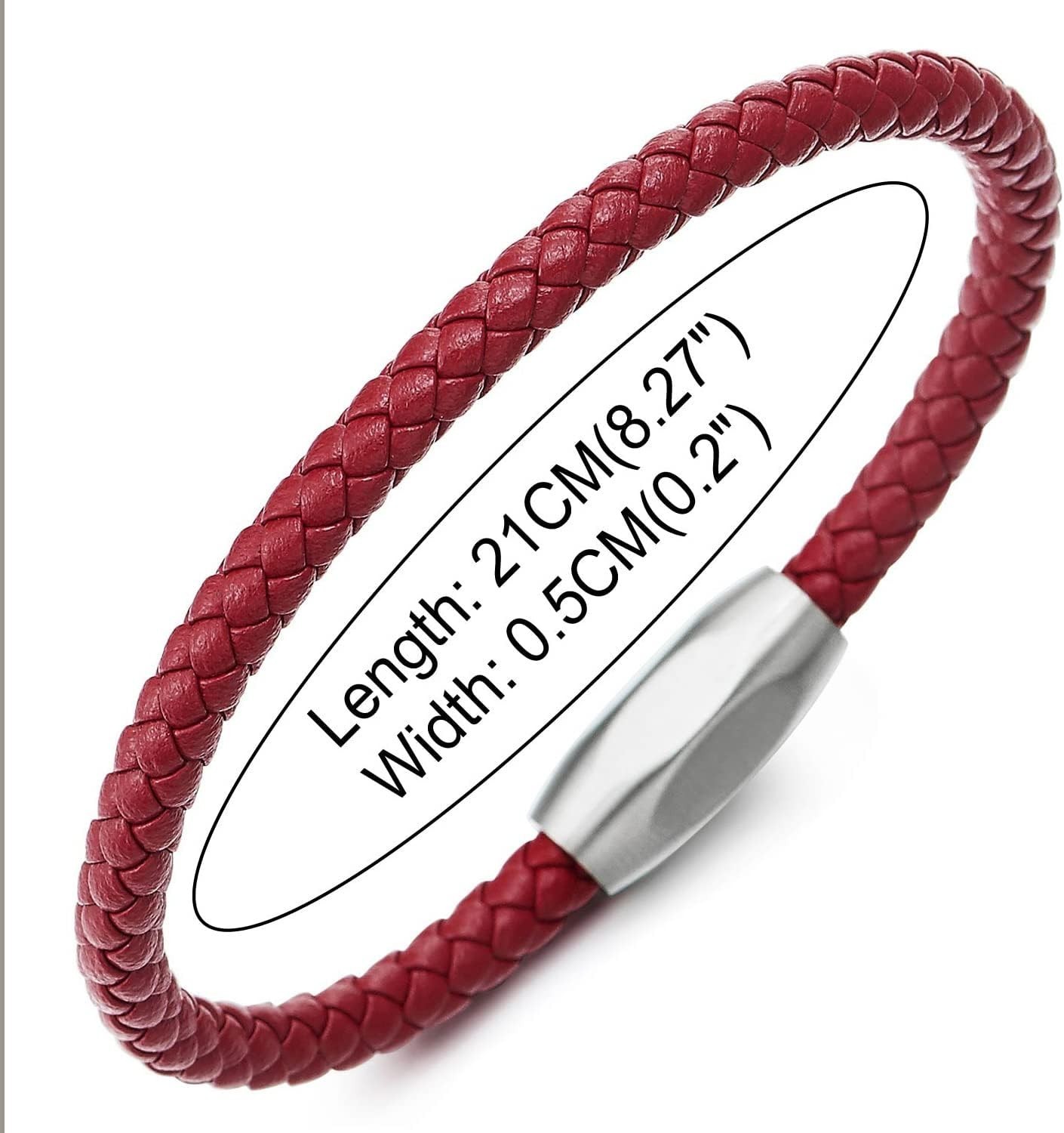 Minimalist Mens Women Leather Bracelet, Thin Braided Leather Bangle, Steel Ov…