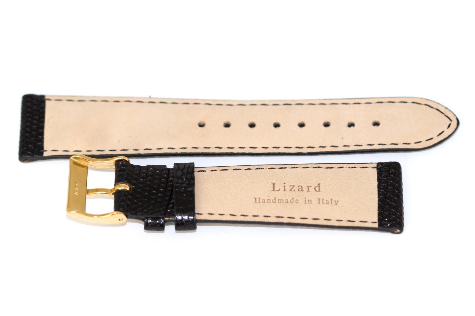 Genuine Lizard Black Gold Buckle Watch Band Strap Handmade In Italy