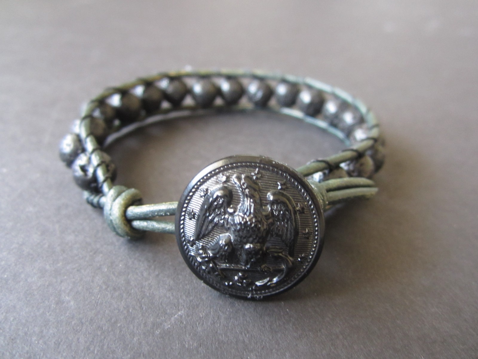 Vietnam Era Military Marine’s OD Green Leather with Lava Rock USMC Button