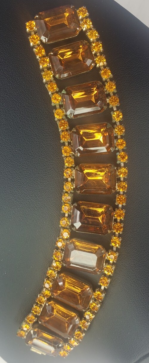 Vintage Champagne Faux Citrine Bling Necklace and Bracelet Gold Tone