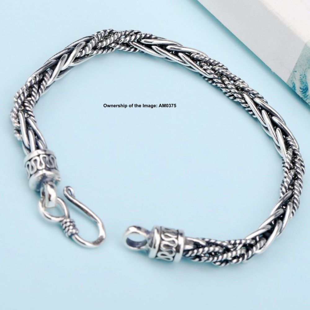 Solid Fine S925 Sterling Silver Bracelet 5mm Wheat Link Men Bracelet 7.5-8.7inch