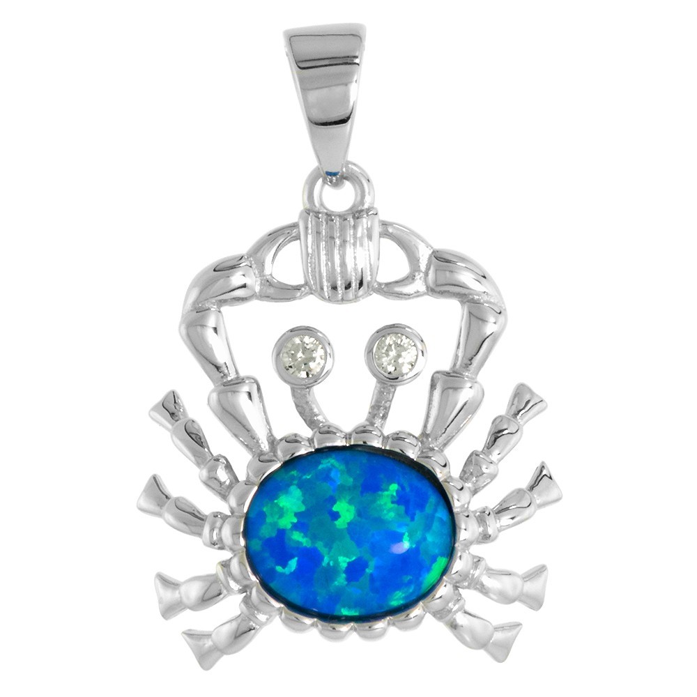 925 Sterling Silver Synthetic 9x7mm Crab Cabochon Opal Pendant 3/4 (19mm) Inch