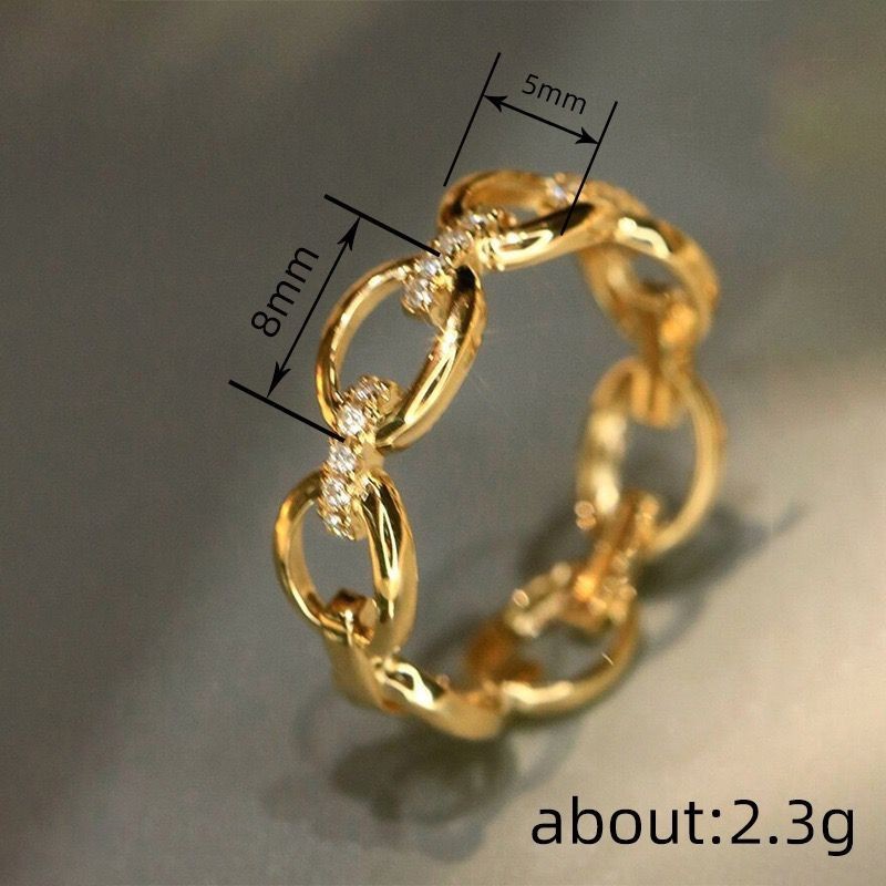 ins Fashion Woman 18k Gold Plated Sparkling CZ Chain Shape Band Ring Sizes 6-10