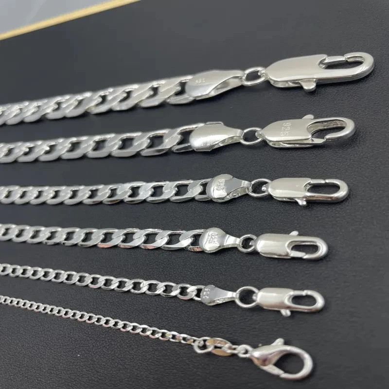 Mens 925 Sterling Silver Necklace 2/4/6/8/10/12MM 40-75cm Chain Necklace