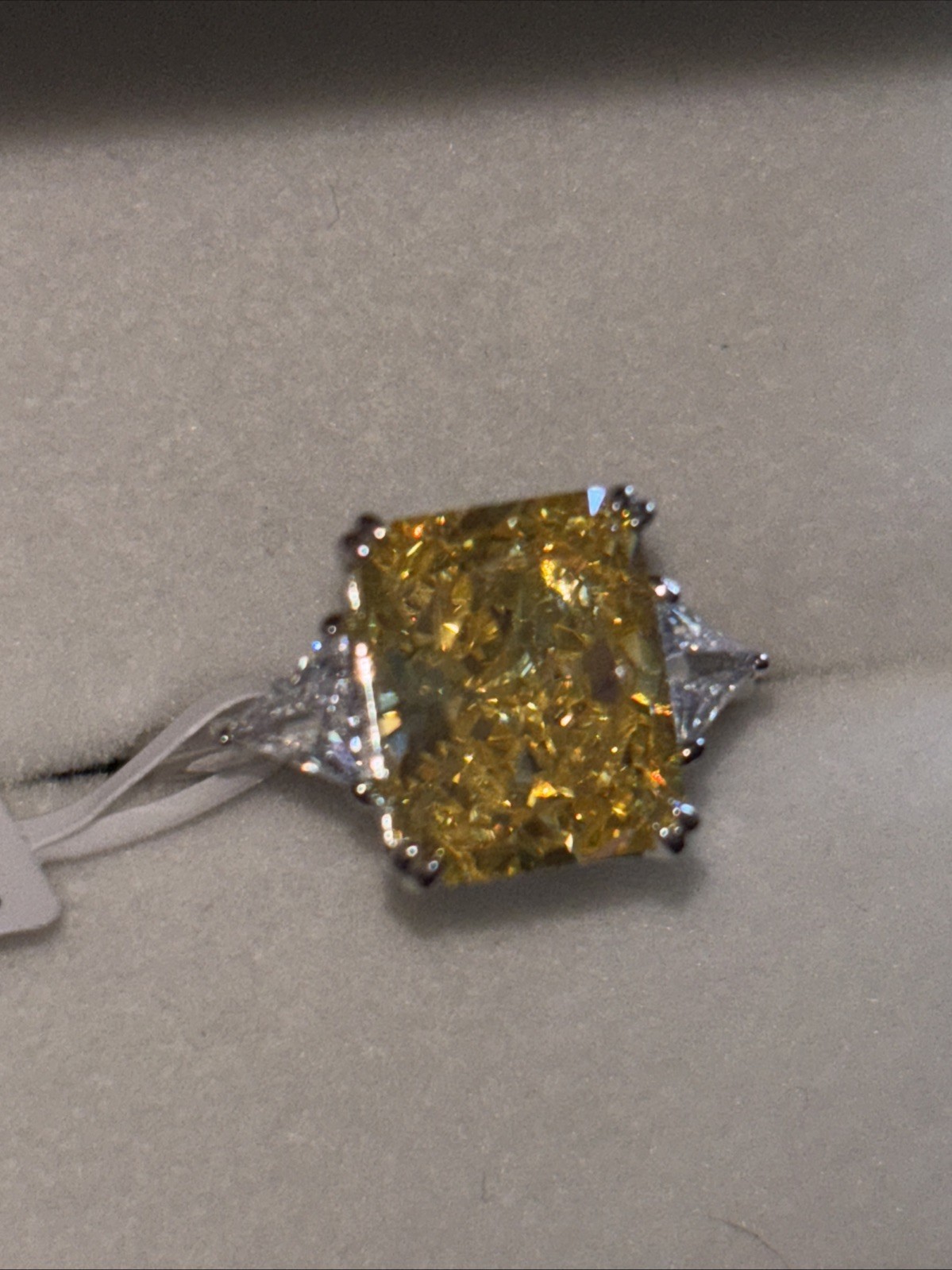 4CT Radiant Cut 3-Stone Engagement Ring,Yellow CZ Rodiffy 925 Silver