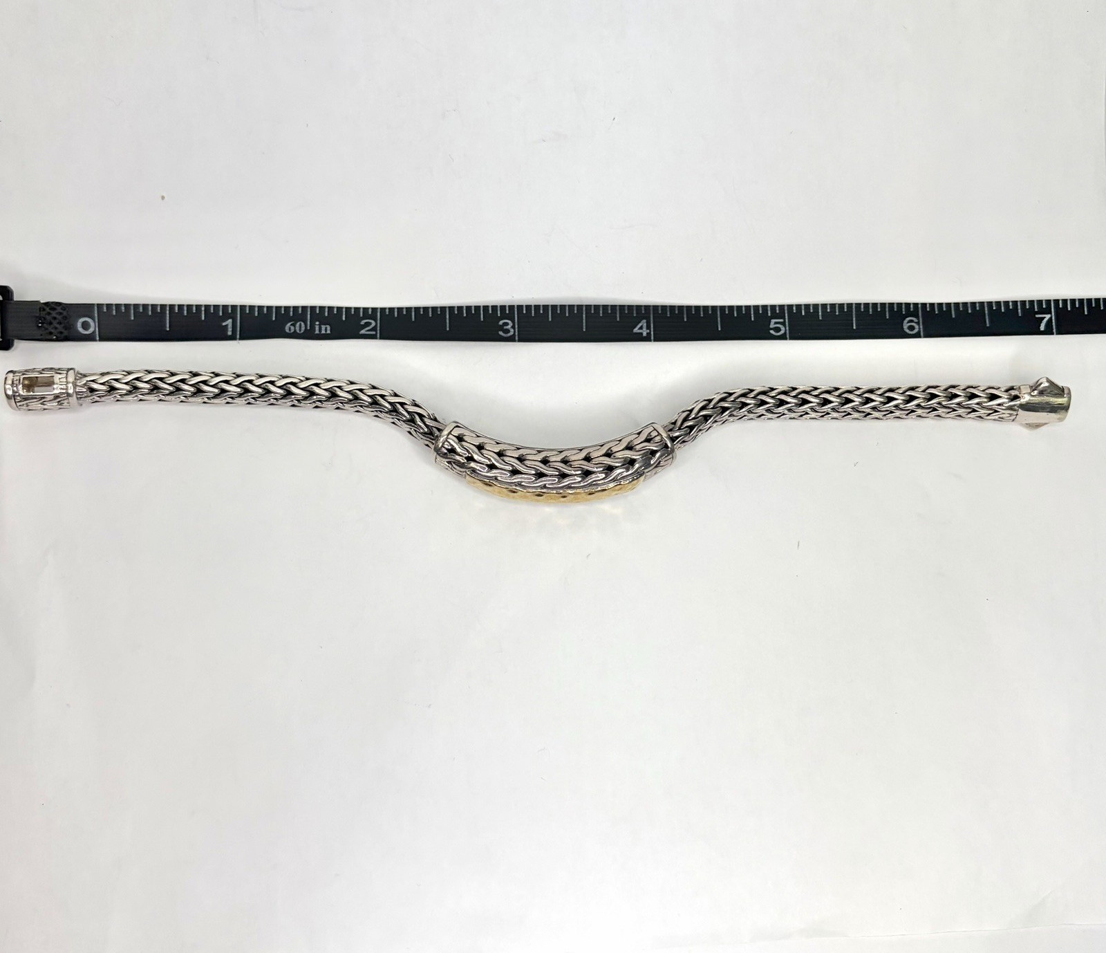 John Hardy Sterling 22k Gold Hammered Palu Collection Bracelet 6.5″