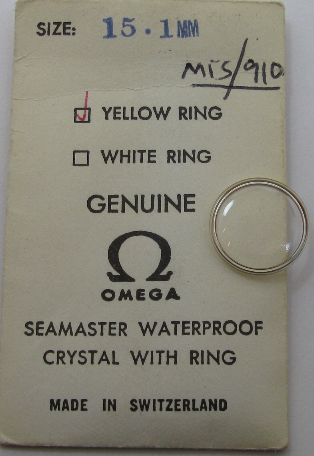 Omega Watch Crystal / Acrylic 15.1 mm yellow / gold tension ring