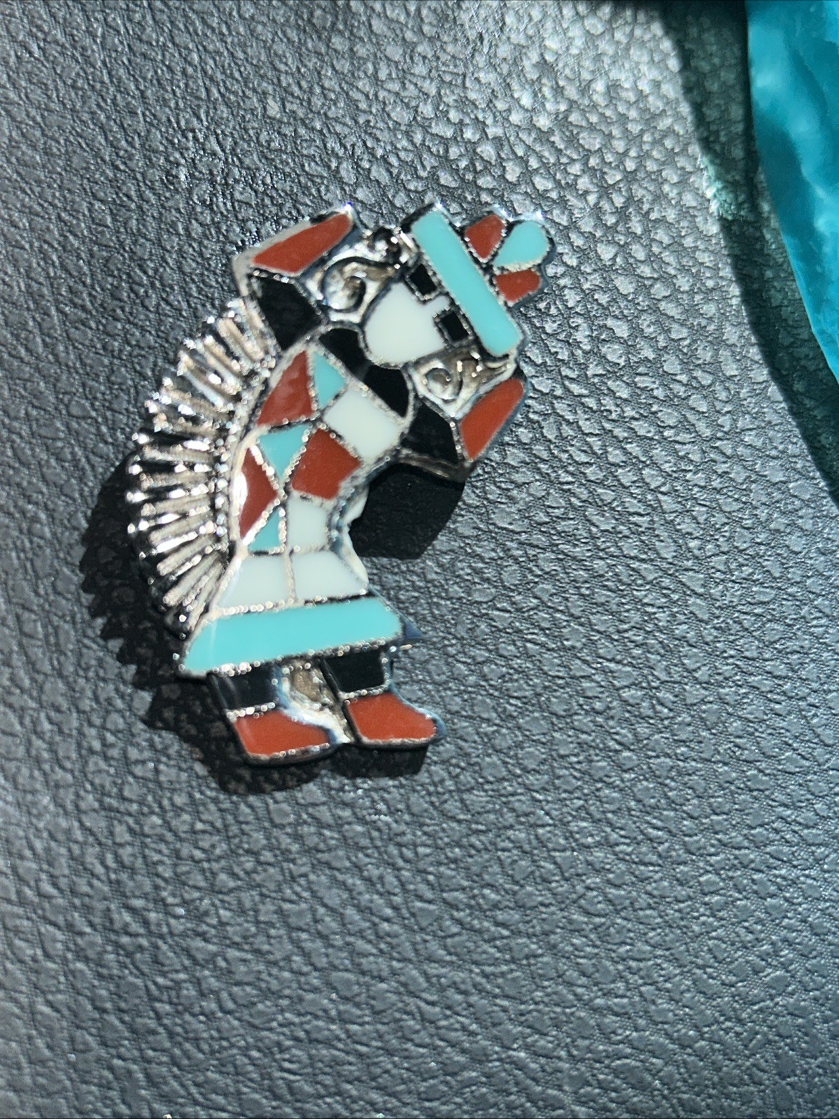 Native American Zuni Rainbow Man Enamel Inlay Bolo Tie Pendant South Western