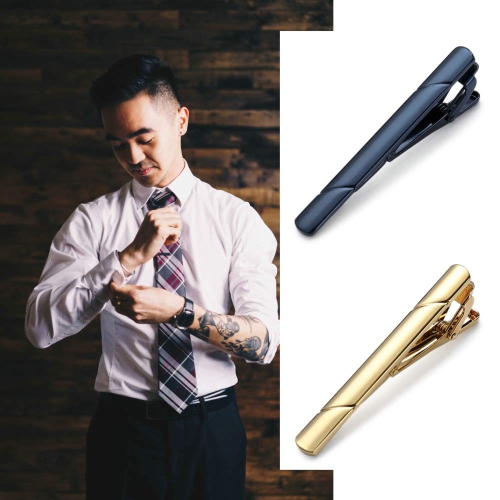 MOZETO Tie Clips for Men, Black Gold Blue Silver Tie Bar Set for Regular Ties…