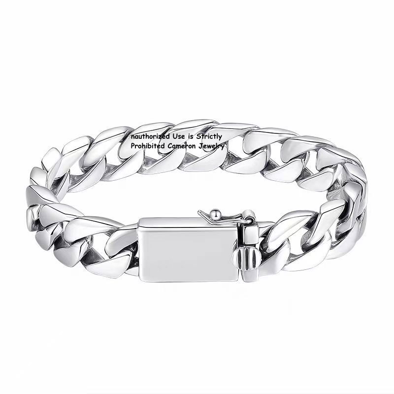Pure S925 Sterling Silver Chain 7mm Cuban Curb Link Bracelet 7.1-7.9inch L